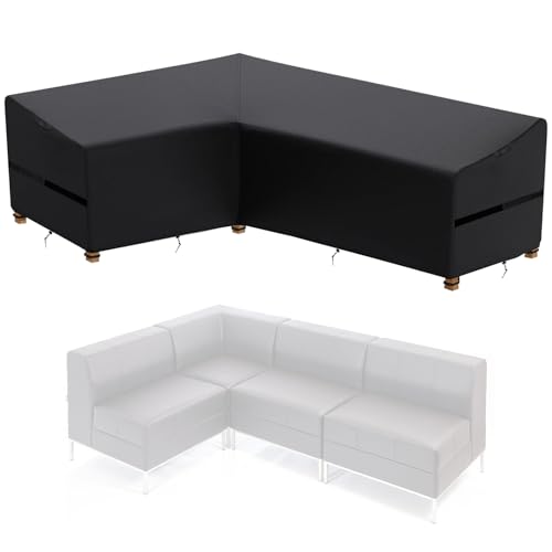 ZOALXZNT Gartenmöbel Abdeckung L-Form Wasserdicht，Schutzhülle für Ecksofa mit Kordelzug und Verstellbare Schnallen,Abdeckplane für Outdoor Ecksofa 420D Oxford-Stoff (300 * 300 * 60cm,Schwarz) von ZOALXZNT