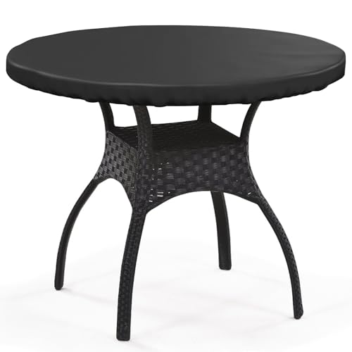 ZOALXZNT Tischplatte Abdeckung für Gartenmöbel Rund Wasserdicht，Runden Desktop Abdeckung mit Seil,Gartentisch Hülle Abdeckplane Rund 420D Oxford-Stoff (124 * 10cm,Schwarz) von ZOALXZNT