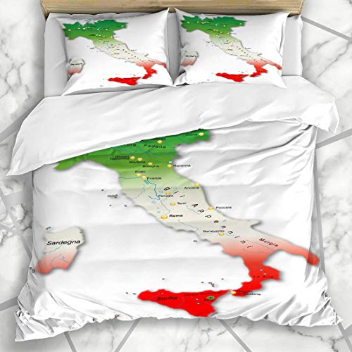 ZOANEN Bettwäsche - Bettwäscheset Landkarte Italien Farben Grenze Sizilien Europa Geografie Information Italian Design Travel Mikrofaser weich dreiteilig Mit 2 Kissenbezügen 200 * 200 von ZOANEN