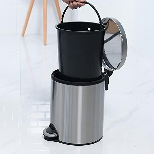 Abfalleimer Abfalleimer, Badezimmerwannen mit Deckel, Kleiner Treteimer für Toilette, Toilette, Metallmülleimer mit herausnehmbarem Inneneimer (Silber) von ZOAPDEBCE