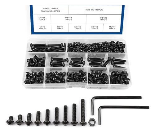 Expansionsschrauben Ankerschrauben, Sechskant-Innensechskant-Schraubenmuttern mit Halbrundkopf aus Kohlenstoffstahl m2 m2,5 m3 m4 m5 m6 200 PC(M5 232pcs) von ZOAPDEBCE