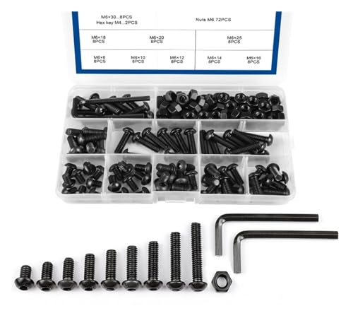 Expansionsschrauben Ankerschrauben, Sechskant-Innensechskant-Schraubenmuttern mit Halbrundkopf aus Kohlenstoffstahl m2 m2,5 m3 m4 m5 m6 200 PC(M6 146pcs) von ZOAPDEBCE