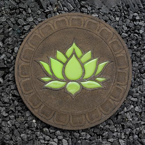 Runde Trittsteine Deko Gartensteine, Lotusmuster Tritthocker Glow in The Dark(Style2) von ZOAPDEBCE
