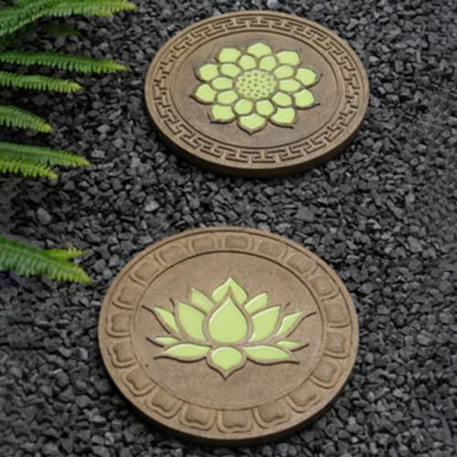 Runde Trittsteine Dekorative Gartensteine, Lotusmuster Tritthocker Glow in der Dunkel(2 PCS) von ZOAPDEBCE