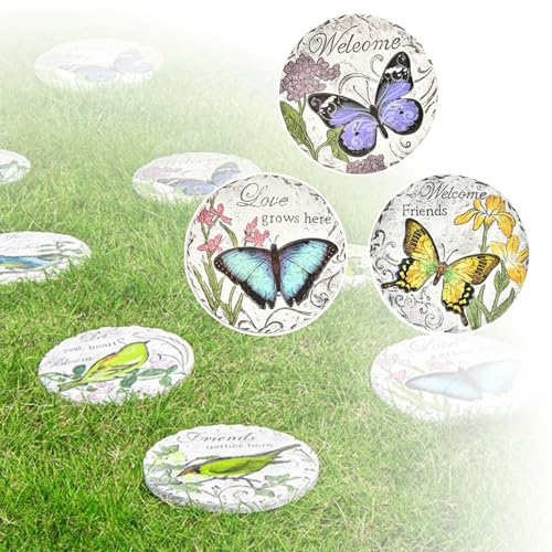 Runde Trittsteine Dekorative Gartensteine, Tierdruck Stepping Garten Steine Kits(Butterflies) von ZOAPDEBCE