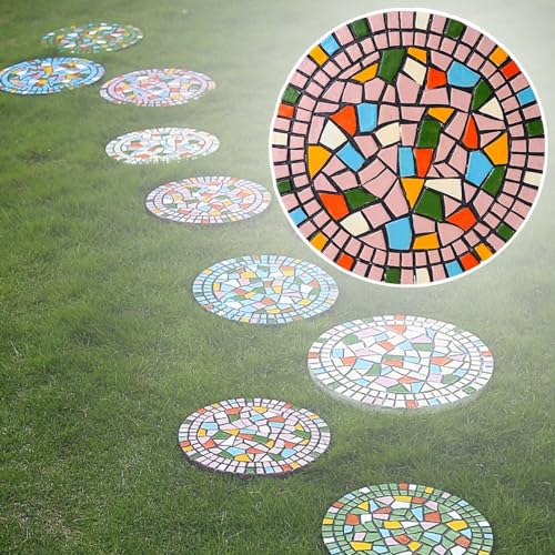 Runde Trittsteine dekorative Gartensteine, Mosaik Garten Tritthocker (Pink,2PCS) von ZOAPDEBCE