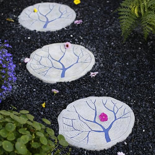Runde Trittsteine dekorative Gartensteine, Trittbrett mit blauem Baumstampen(3PCS) von ZOAPDEBCE