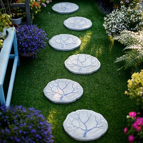 Runde Trittsteine dekorative Gartensteine, Trittbrett mit blauem Baumstampen(6PCS) von ZOAPDEBCE