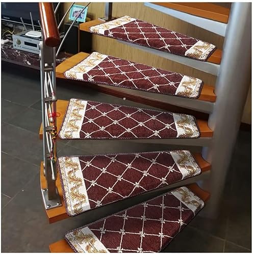Treppenstufen für Holzstufen Rutschfeste Treppenst 15-teiliger Treppenteppich „Links abbiegen“, rutschfester Stufenteppich for den Innenbereich, Wiederholungspaste ohne Spuren, Teppichmatte for Treppe von ZOAPDEBCE