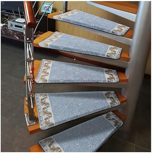 Treppenstufen für Holzstufen Rutschfeste Treppenst 15-teiliger Treppenteppich „Links abbiegen“, rutschfester Stufenteppich for den Innenbereich, Wiederholungspaste ohne Spuren, Teppichmatte for Treppe von ZOAPDEBCE