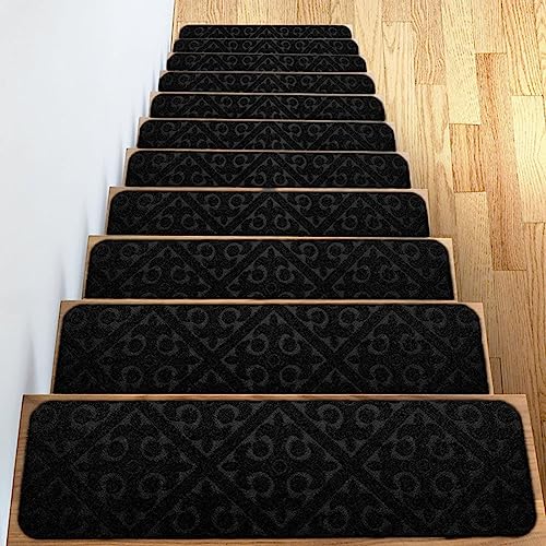 Treppenstufen für Holzstufen Rutschfeste Treppenst 7-teilige Treppenstufenmatte aus Massivholz, rutschfest, selbstklebend, Heimteppich, Treppen, wiederverwendbar, Sicherheits-Treppenläufer, Teppiche – von ZOAPDEBCE