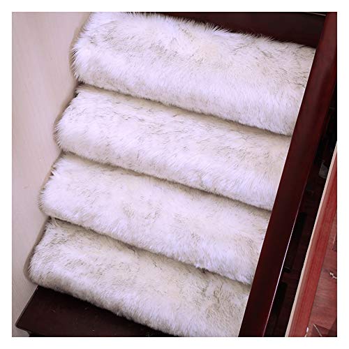 Treppenstufen für Holzstufen rutschfeste Treppenst 1 Stück weicher, zotteliger, Rutschfester Trittschutzteppich for den Innenbereich, Kunstwolle(Gris,85cm*24cm) von ZOAPDEBCE