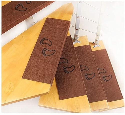 Treppenstufen für Holzstufen rutschfeste Treppenst 5-teiliges rutschfestes Trittpolster for den Innenbereich, Klebe es spurlos Wieder, Teppichmatte for Treppen(Bruin,55 * 21+4cm) von ZOAPDEBCE