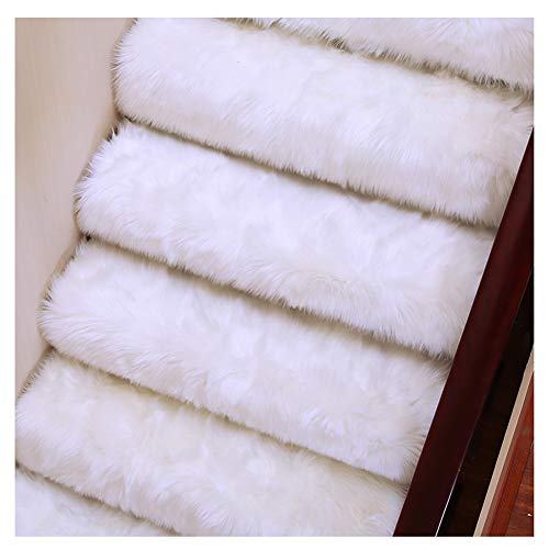 ZOAPDEBCE Treppenstufen für Holzstufen rutschfeste Treppenst 1 Stück weicher, zotteliger, Rutschfester Trittschutzteppich for den Innenbereich, Kunstwolle(White,65cm*24cm) von ZOAPDEBCE