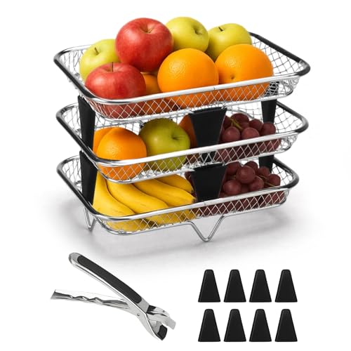 Air Fryer Racks for Ninja Dual, Airfryer Zubehör Heißluftfritteuse Zubehör 304 Edelstahl Grillrost Heißluftfritteuse für Ninja AF300EU/ AF400EU/ Cookwise/Cosori Heißluftfritteuse 2 Kammern/1 Pinzette von ZOBMIO