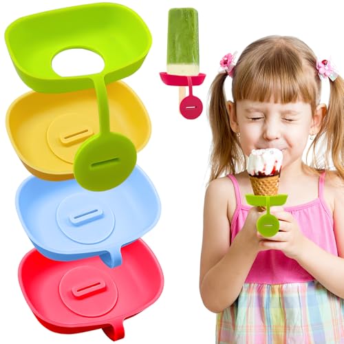 ZOBMIO 4 Stück Eis Am Stiel Halter, Tropffreier Eis am Stiel-Halter, Wiederverwendbar Silikon Eishalterung, Eis Tropfschutz Halter für Erwachsene und Kinder von ZOBMIO