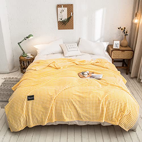 Popcorn-Überwurfdecke, Waffel-Luxus-Decke für Sofa, Bett, doppelseitig, flauschig, weiches Fleece-Überwurf für Couch, Nickerchen, Büro, Reisen, alle Jahreszeiten, 120 x 200 cm, Gelb von ZOCIS