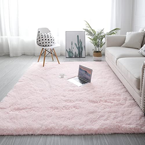 Weicher, zotteliger Kunstfell-Teppich, mehrere Farben und Größen optional, Plüsch-Teppich für Schlafzimmer, Wohnzimmer, Heimdekoration, rutschfester Kinderzimmerteppich, 60 x 90 cm, Rosa von ZOCIS