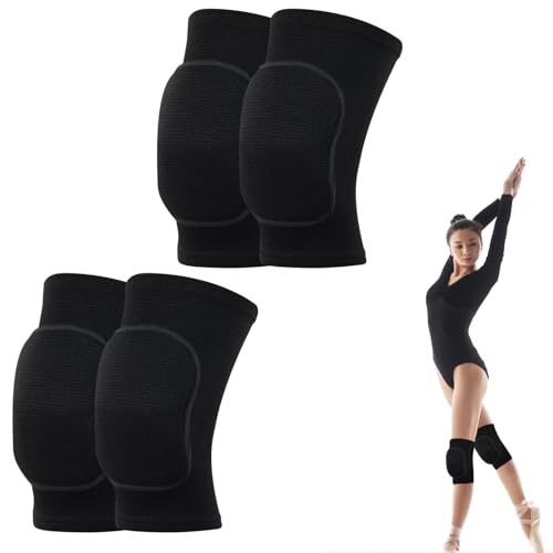 ZOCONE 2 Paare Knieschoner Volleyball Schwarz Knieschoner Tanzen Weiches Knee Pads für Damen Herren Elastisch Knieschützer mit Schwamm Knieschutz für Sport Fußball Handball Volleyball Tanzen(M) von ZOCONE