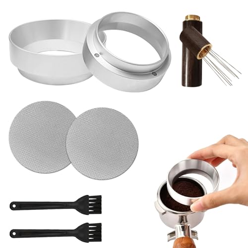 ZOCONE 2 Stück Kaffee Dosierring 51mm Magnetisch mit Puck Screen WDT Tool Espresso Nadel und Bürsten, Aluminium Trichter Siebträger Zubehör Espresso Filter für Siebträger Brühschüssel Kaffeepulver von ZOCONE