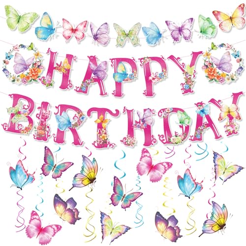 ZOCONE 36PCS Schmetterling Deko Geburtstag Colourful Butterflies Hängende Wirbel, Geburtstagsdeko Schmetterlinge Spring Summer Girls Children's Birthday Garden Home Party Butterflies Hanging Deko von ZOCONE