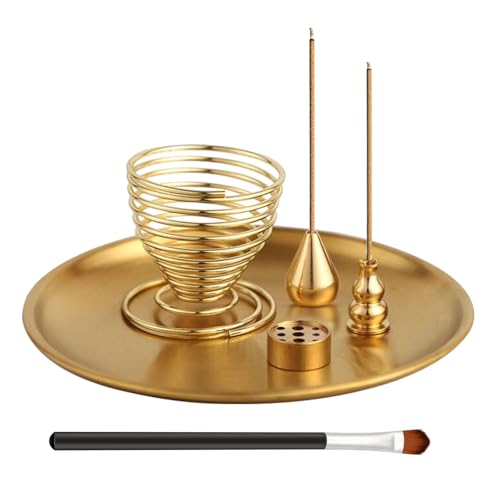 ZOCONE Gold Räucherstäbchen Halter Set, 6-in-1 Messing Räucherstäbchenhalter Platte, 9 Loch Incense Holder Wassertropfen Räucherstäbchenbrenner für Räucherstäbchen Räucherkegel Meditation Yoga Zubehör von ZOCONE