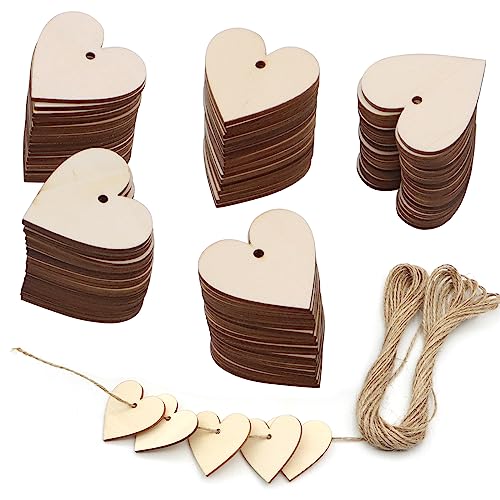 ZOCONE 100 Stück Holzherzen Deko Holzherzen Scheiben Deko Mit Löchern 40mm Holzanhänger Herz Mit 10m Juteschnur Hölzerne Hochzeit Deko Garten Für Tischdekoration Dekoration DIY Handwerk Ornament von ZOCONE