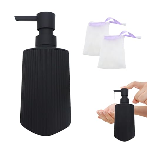 ZOCONE Seifenspender Kunststoff Schwarz 380ml Spülmittelspender Squeeze Matt Handseifenspender mit Seifenbeutel, Flüssigseifenspender Küche Soap Dispenser Seifenspender Bad Soap and Shampoo Dispenser von ZOCONE