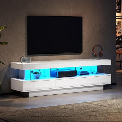 ZODICK Hochglanz-TV-Schrank mit 3 Glasfächern, LED-Beleuchtung, App-Steuerung, Bluetooth-Verbindung, TV-Schrank für 70-Zoll-Fernseher, 160 x 38 x 50,5, weiß ZODICK Hochglanz-TV-Schrank mit 3 Glasfächern, LED-Beleuchtung, App-Steuerung, Bluetooth-Verbindung, TV-Schrank für 70-Zoll-Fernseher, 160 x 38 x 50,5, weiß von ZODICK