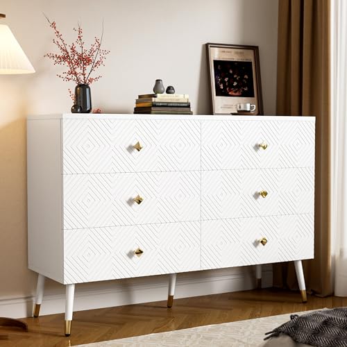 ZODICK Kommode mit 6 Schubladen, Moderner Weiß Kommodenschrank Kommode Wohnzimmer Sideboard Anrichte Esszimmerschrank, 120x40x80cm von ZODICK
