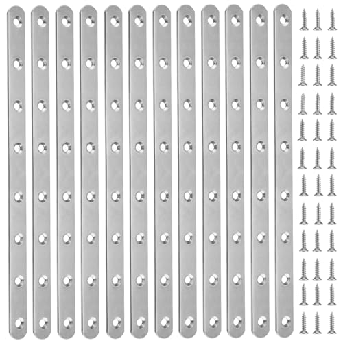 ZOENHOU 12 Stück 293x19mm Flachverbinder Edelstahl Metallverbinder Flacheisen Gelocht Lochplatte Flachverbinder Holzverbinder 8 Löcher mit 96 Schrauben, Metallverbinder für Holz Möbel Ausbessern von ZOENHOU