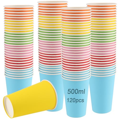 ZOENHOU 120Pcs Multicolor Paper Party Cups, 500ml Coloured Paper Cups, Paper Drinking Cups for DIY Projects, Parties, Weddings and Events, 6 Colours von ZOENHOU