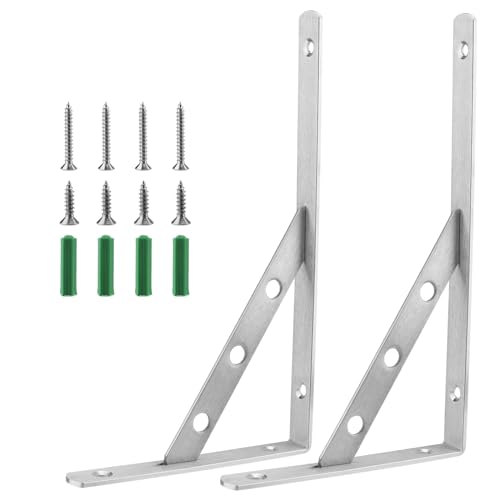 ZOENHOU 2 Stück Regalwinkel 150 x 250 mm, 4mm Dick Schwerlastträger, Schwerlast Träger 90 Grad, Regalwinkel Edelstahl, für Konsolen, Bücherregale, Silber, mit Schrauben und Dehnungsrohren von ZOENHOU