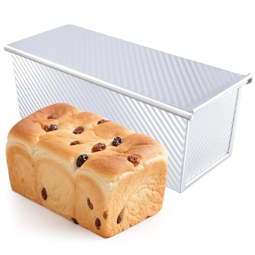 ZOENHOU Toastbrot Backform mit Deckel 1000g, 33 x 12 x 12cm Welligkeit Kastenform mit Deckel, Antihaft Beschichtung innen Gold Toastbrot Backform für Brote Gebäck Kuchen von ZOENHOU