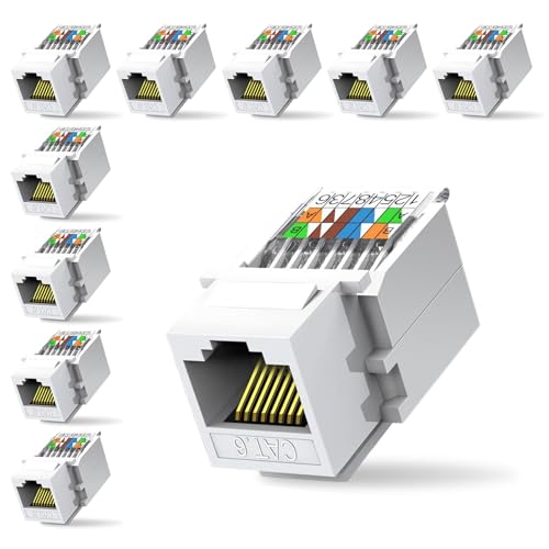 ZOERAX 10er-Pack CAT6 Werkzeuglose RJ45 Keystone-Module - Ohne Punch-Down-Werkzeug (Nicht für Patch-Panels geeignet), Weiß von ZOERAX