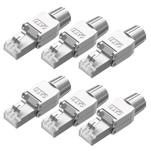 ZOERAX RJ45 Stecker, Cat7 Stecker, Netzwerkstecker Werkzeuglos 6er-Pack - Abgeschirmte Zinklegierung LAN Stecker für Cat7/Cat6A bis 23AWG S/FTP Kabel (Massivdraht) von ZOERAX