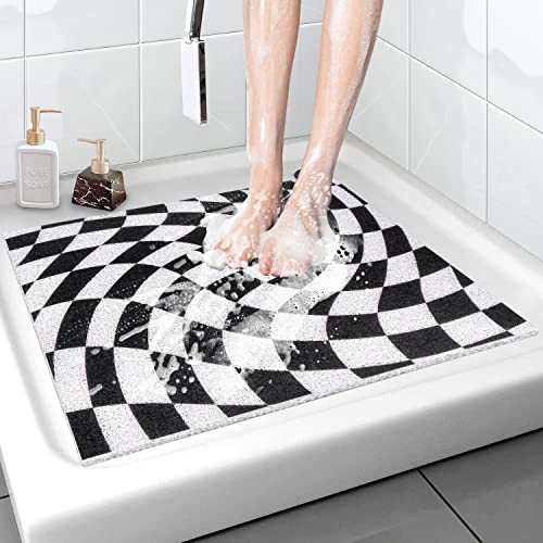 Quadratische Duschmatte, rutschfest, 61 x 61 cm, weiche Komfort-Badematte mit Ablauflöchern, PVC-Luffa-Massage-Badematte für Dusche, Badewanne, Nassbereiche, schnell trocknend von ZOESOE