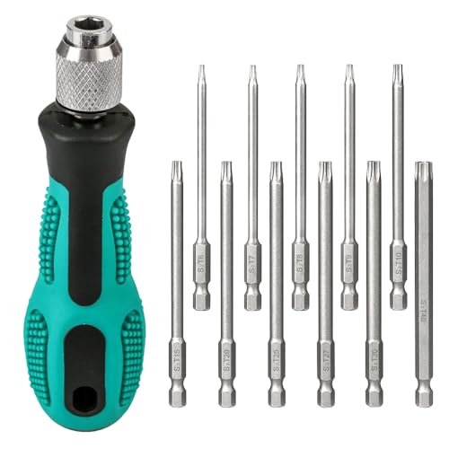 ZOESURE 12 Stück Torx Schraubendreher Set, 1/4" 100mm Lang Magnetische Torx Set, Stahl Sechskant Elektrische Schraubendreher für Akku-Schrauber und mehr von ZOESURE