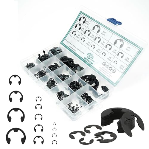 ZOESURE 450 Stück Sprengring Sicherungsring, E-Clip Sicherungsringe Edelstahl Sortiment Set, inklusive Zange und Kunststoffbox, 13 Größen von ZOESURE
