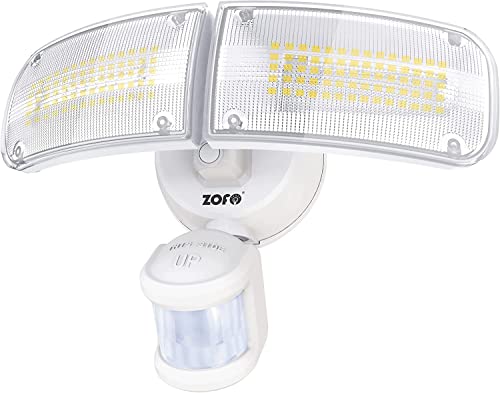 ZOFO 4000LM LED Strahler mit Bewegungsmelder Außen, Superhell LED Fluter Lampe mit Bewegungsmelder, 5000K LED Außenstrahler, IP65 Wasserdicht PIR LED-Sicherheitslicht für Garage, Weiß, Dual-Kopf von ZOFO