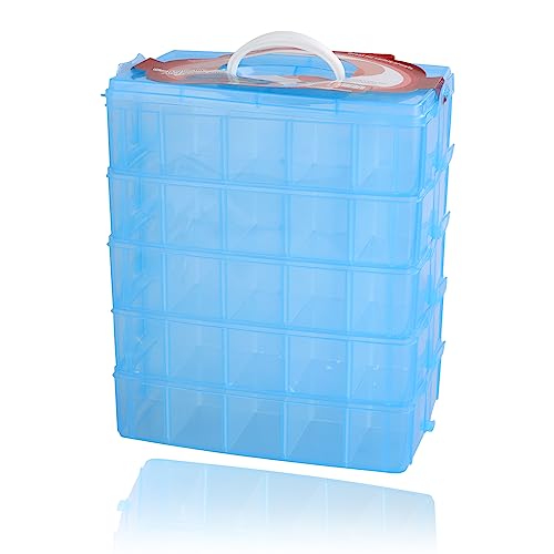 ZOFUN Aufbewahrungsbox mit 5 Ebenen, stapelbar, mit Fächern, 24,5 x 16,5 x 30,2 cm, Kunststoff-Fachbox mit Griff, blaue Aufbewahrungsbox mit mehreren Fächern, Aufbewahrungsbox für Lego-Schmuckperlen von ZOFORTY