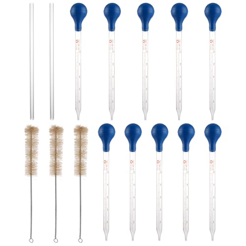 ZOFUN 10 Stück Pipette 10ml, Pipette Glas Pipette Glas Tropfpipetten Groß Silikon, Pipette Lang mit 1 Stck Tropfenbürste und 2 Stück 20cm Glasrührstab für Labor Lebensmittel Forschung Medizin von ZOFUN