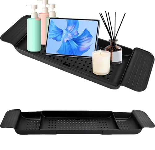 ZOFUN 2 Stück Badewannen Caddy Tablett Badewannenablage mit Ablaufdesign, 55,6–78,8 cm Erweiterbares Kunststoff Baderegal Badewannentablett, Badewannen Caddy Tablett Badewanne für Kerzen Seife von ZOFUN