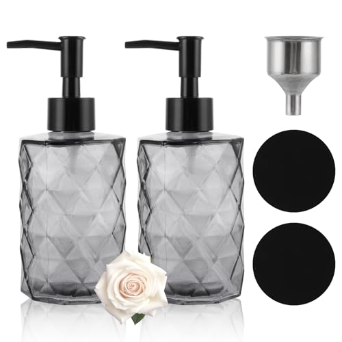 ZOFUN 2er Seifenspender Schwarz, 330ml Seifenspender Glas Seifenspender Küche, Vintage Seifenspender Schwarz mit Tablett für Küche Bad Shampoo Lotion Duschgel Waschmittel von ZOFUN