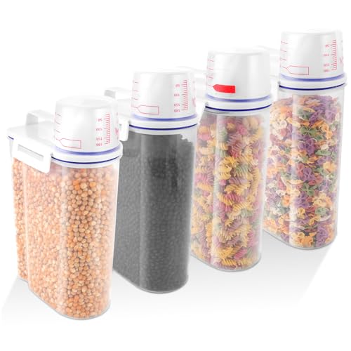 ZOFUN 4 Stück Müsli Aufbewahrung Behälter Küche, 2.5L Luftdichte Aufbewahrungsbox Küche, Vorratsbehälter Kunststoff von Reis, Müsli, Nudeln, Mehl, Waschpulver, Katzen und Hundefutter von ZOFUN