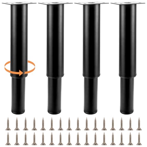 ZOFUN 4 Stück Möbelfüße Verstellbar, Möbelfüße Höhenverstellbar 18cm-32cm, Metall Schwarz Möbelbeine, Möbelbeine für Schrank Fernsehschrank Bett Sofa Nachttisch Lehrstuhl Badezimmerschrank von ZOFUN