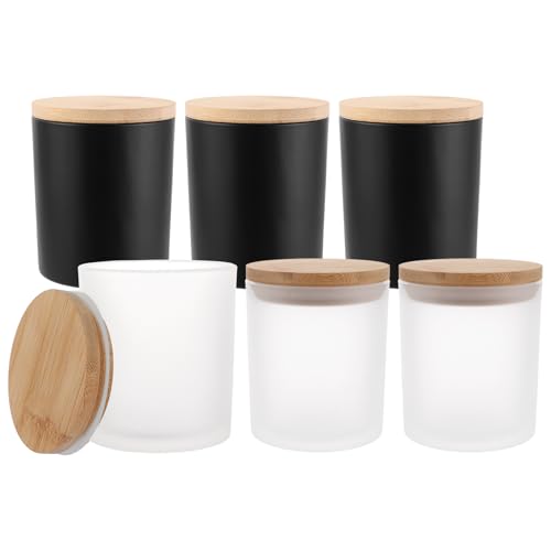 ZOFUN 6 Stück Kerzengläser für Kerzenherstellung, 200 ml Glasbehälter mit Bambusdeckel, Glas-Kerzengläser mit deckel, Kerzengläser Groß, Wattepads Aufbewahrung Badezimmer Organizer für DIY-Kerzen von ZOFUN