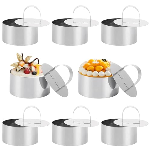 ZOFUN 8 Stück Servierringe Dessertringe 8cm, Dessertringe und Speiseringe Dessertringe mit Pusher, Speiseringe Edelstahl-Mousse-Ringe, Mousseformen KuchenForm, Runde Servierringe für Kuchen DIY von ZOFUN