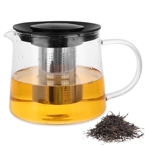 ZOFUN Teekanne Mit Siebeinsat, 1000 ML Teekanne Glas Teekanne aus Glas mit Teesieb, Glasteekanne mit Teesieb aus Edelstahl, für schwarzen Tee, Grüner Tee, duftender Früchteteklappenhalter stark von ZOFUN