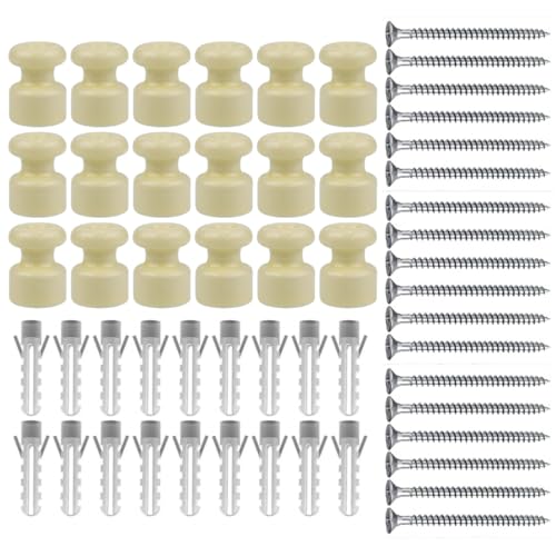 ZOHAR Porzellanisolatoren, Isolatoren Porzellan, 18 Stück Wand und Deckenpins Wandpins Porzellan zur Textilkabel Aufputz-Kabelhalter für Lampe Vintage-Stil Beige glänzend, Ø18mm von ZOHAR